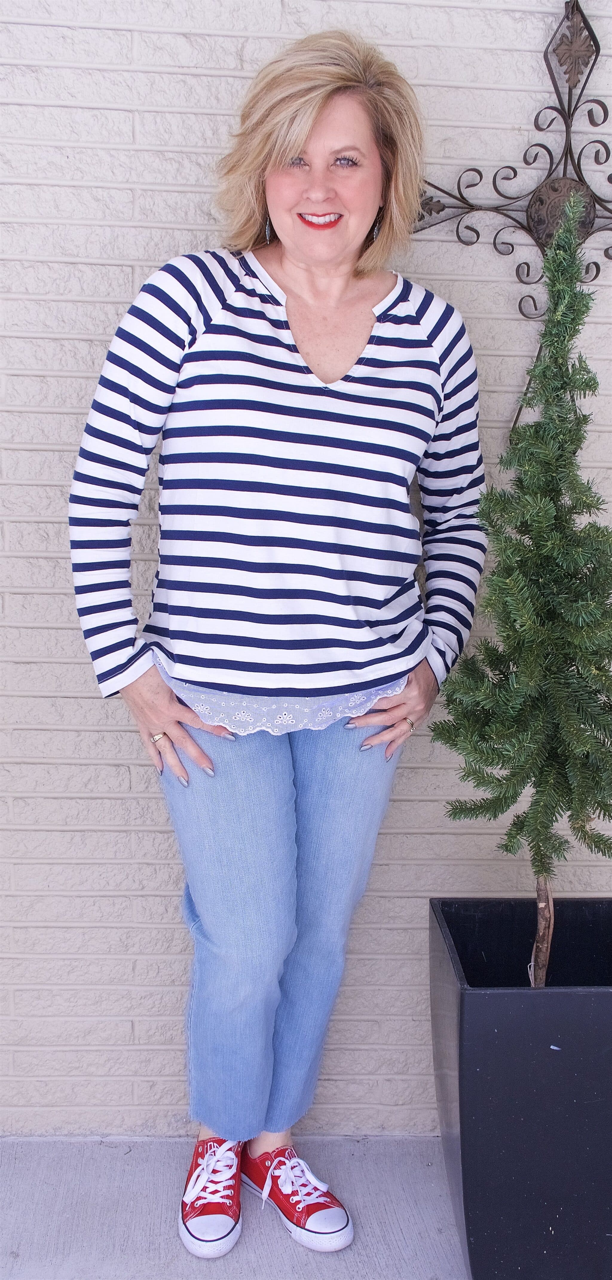 50 IS NOT OLD | SAILOR STRIPES AND EYELET TRIM | FASHION OVER 40