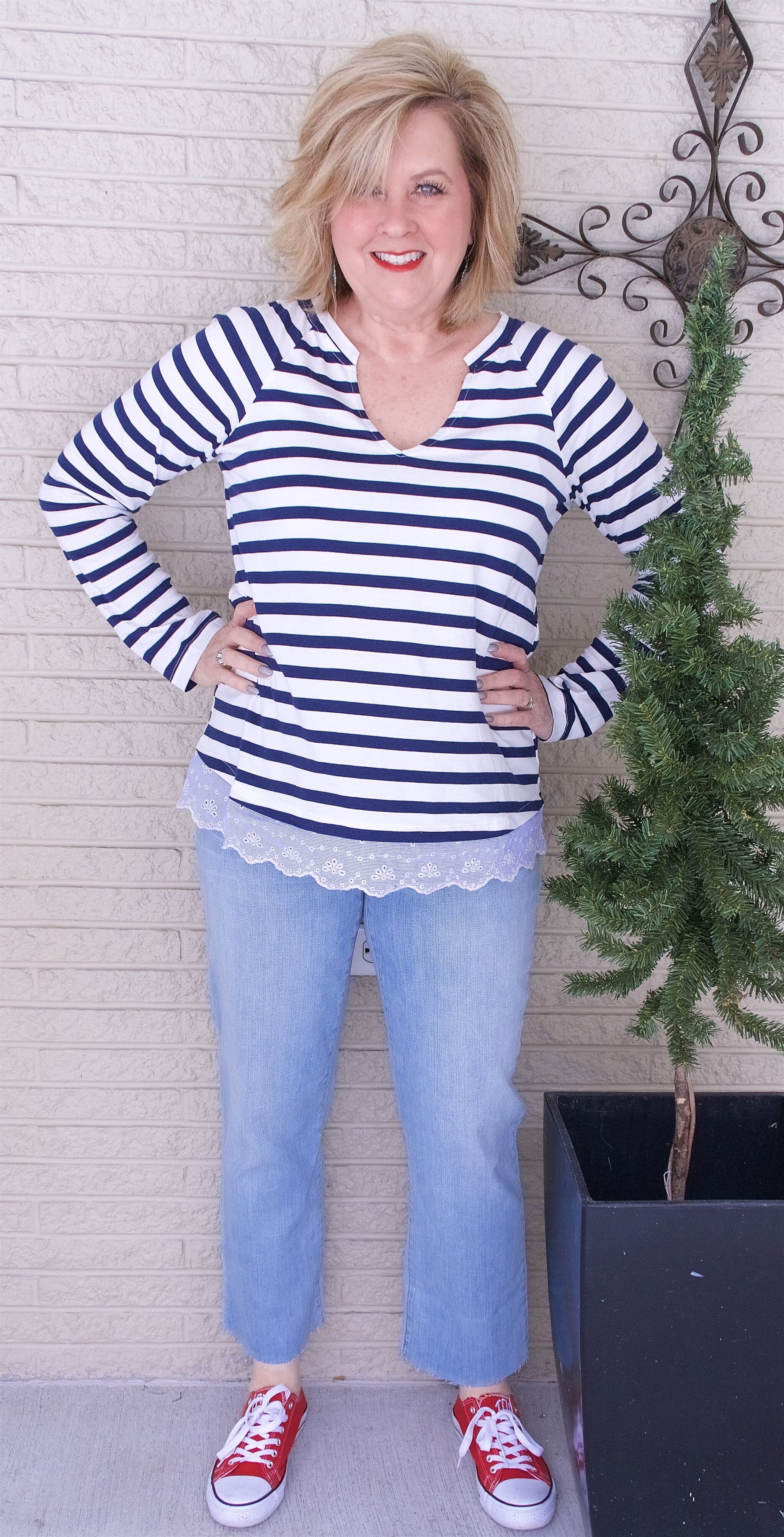 50 IS NOT OLD | SAILOR STRIPES AND EYELET TRIM | FASHION OVER 40