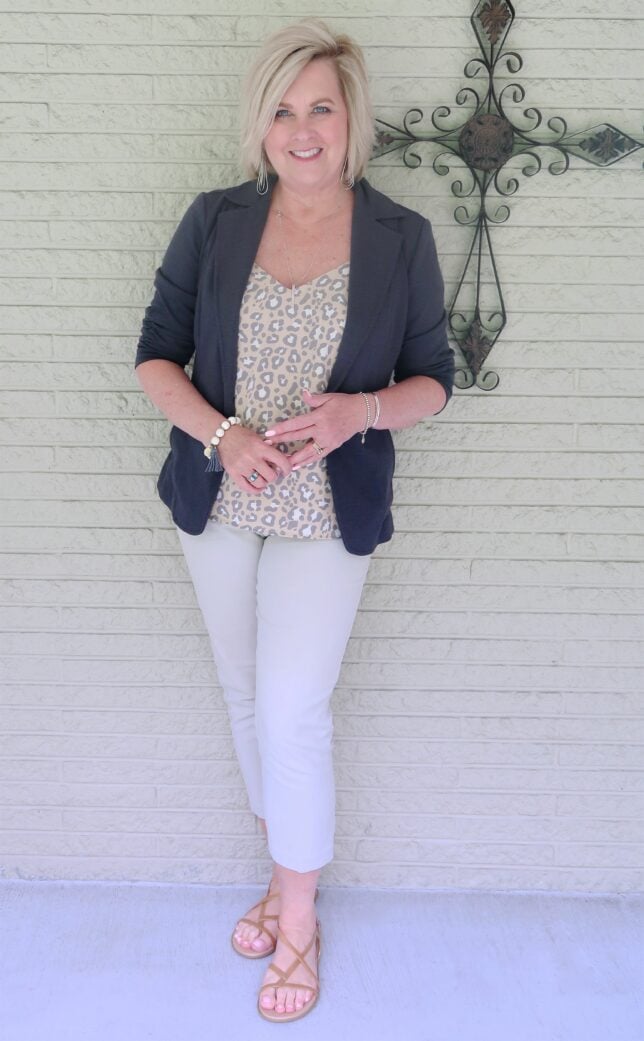 50 IS NOT OLD | A SUMMER OUTFIT WITH A LEOPARD CAMISOLE | FASHION OVER 40