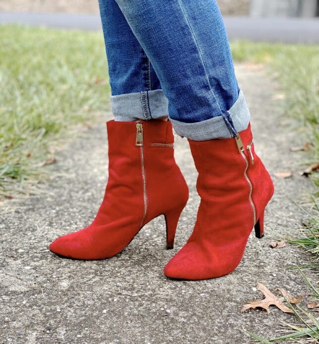 red boots with zipper