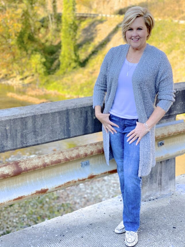 complete your outfit with a cardigan and jeans