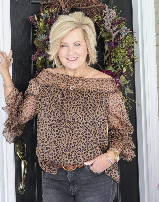 Fashion Blogger 50 Is Not Old wearing a leopard print top
