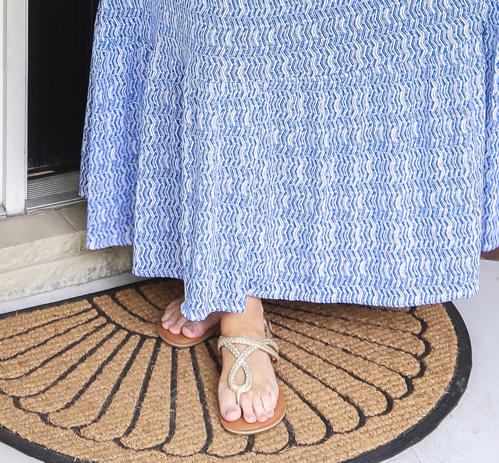 Fashion Blogger 50 Is Not Old wearing gold braided sandals from Target