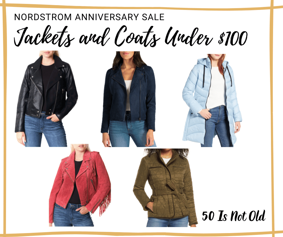 Fashion Blogger 50 Is Not Old is showing her jacket and coat choices from the Nordstrom Anniversary Sale