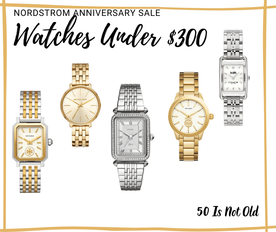 Fashion Blogger 50 Is Not Old is showing her choices on watches from the Nordstrom Anniversary Sale