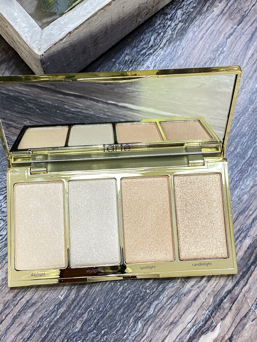 Fashion Blogger 50 Is Not Old is showing, Tarte Highlighter Palette opened