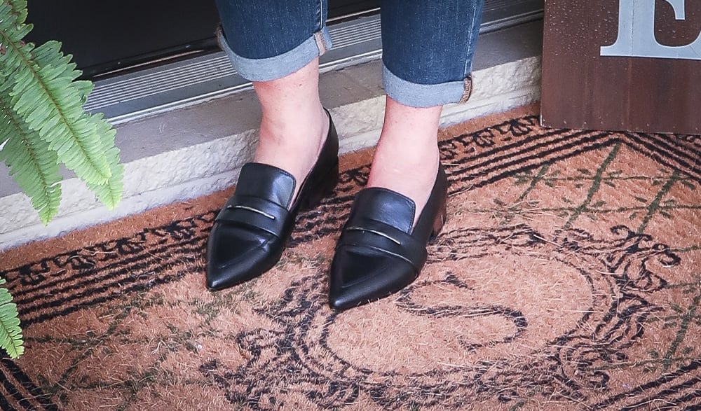 Fashion Blogger 50 Is Not Old is wearing black pointy loafers