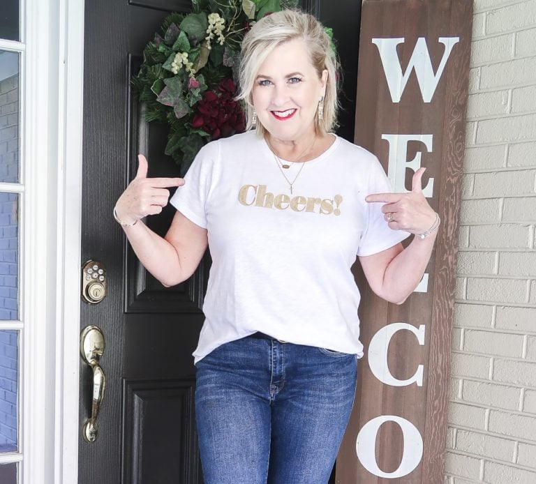 Fashion Blogger 50 Is Not Old is ready to celebrate with this Cheers t-shirt