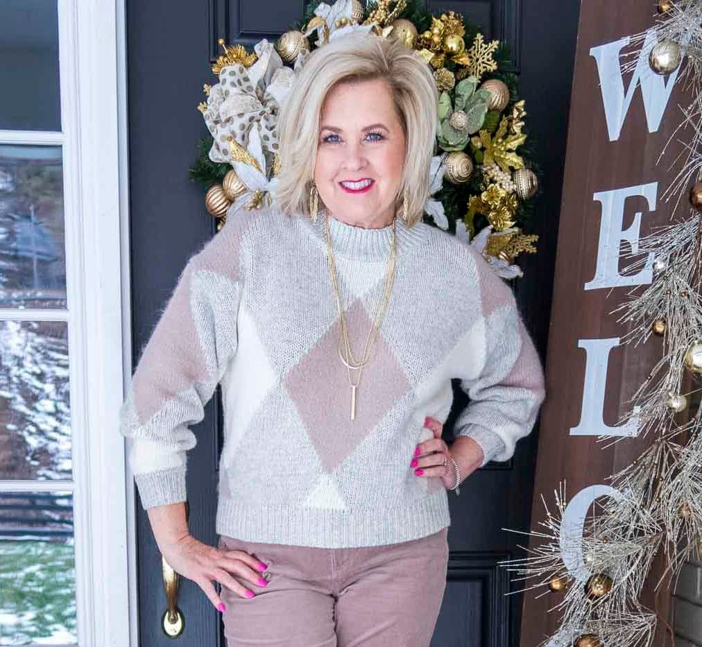 Fashion Blogger 50 Is Not Old is wearing an argyle sweater from Ann Taylor