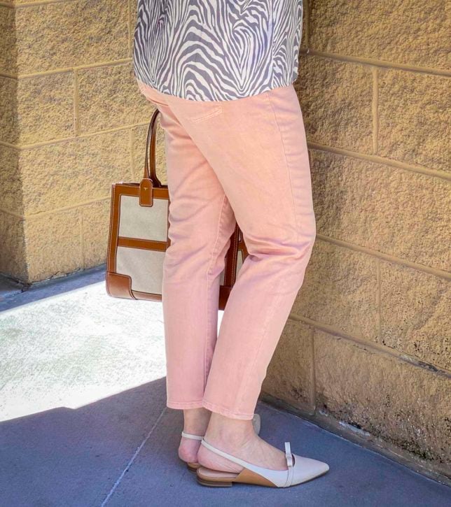 Fashion Blogger 50 Is Not Old is wearing a pair of blush jeggings