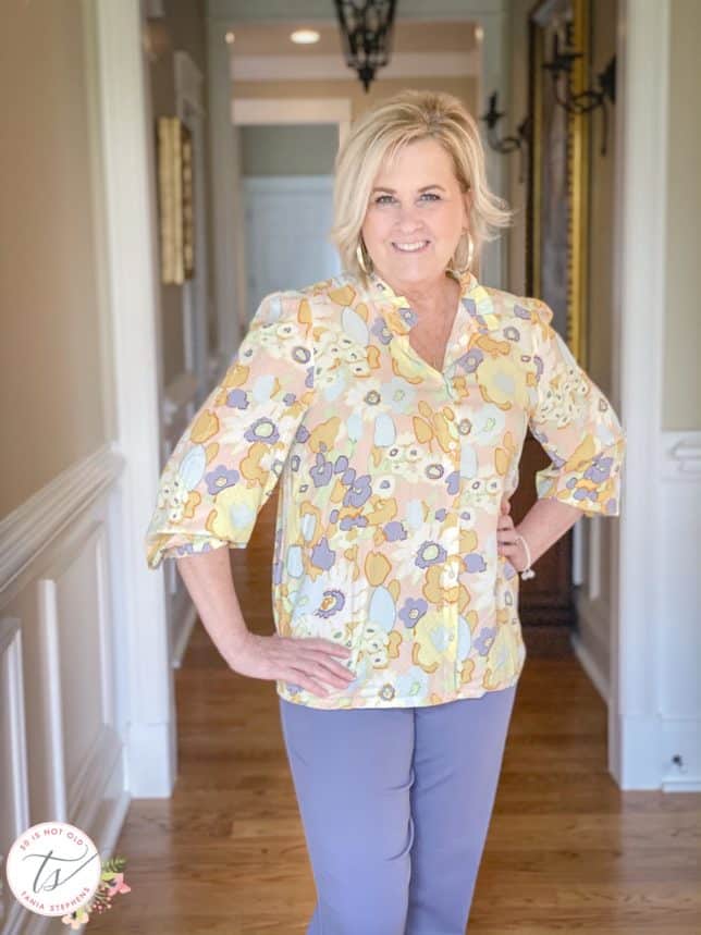 Fashion Blogger 50 Is Not Old is wearing a floral print button-up shirt