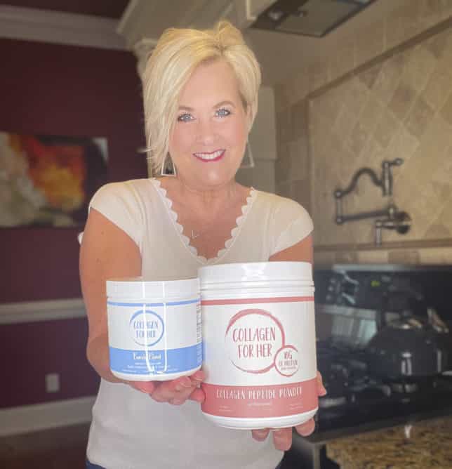 Fashion Blogger 50 Is Not Old is showing the Collagen For Her supplements that she has been taking
