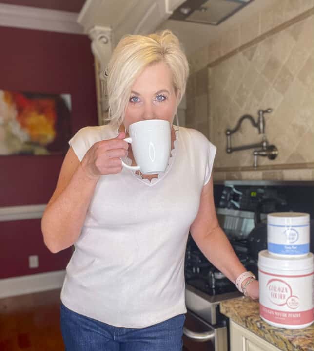 Fashion Blogger 50 Is Not Old is drinking her afternoon tea