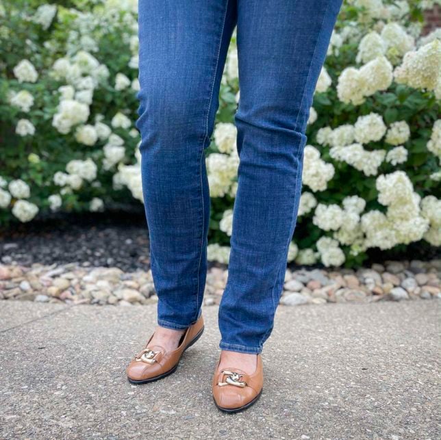 Fashion Blogger 50 Is Not Old is looking casual in straight leg jeans and loafers from Kohl's