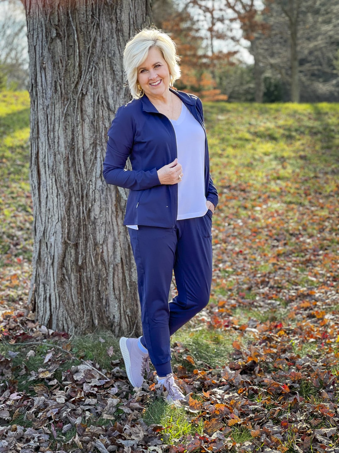 Over 40 Fashion Blogger, Tania Stephens is keeping active with a walk in the woods
