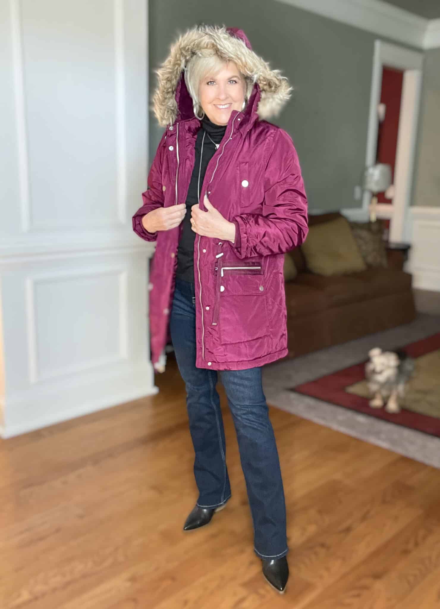 Over 40 Fashion Blogger, Tania Stephens is keeping warm is her affordable coats from Walmart