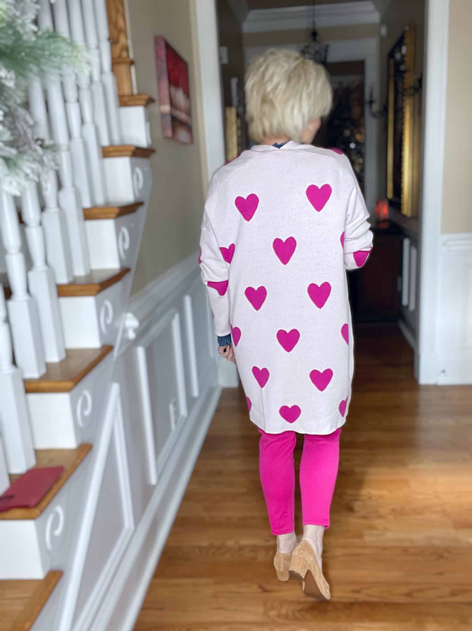 Over 40 Fashion Blogger, Tania Stephens is looking for love with her Valentine's Day cardigan and pink jeans from Belk
