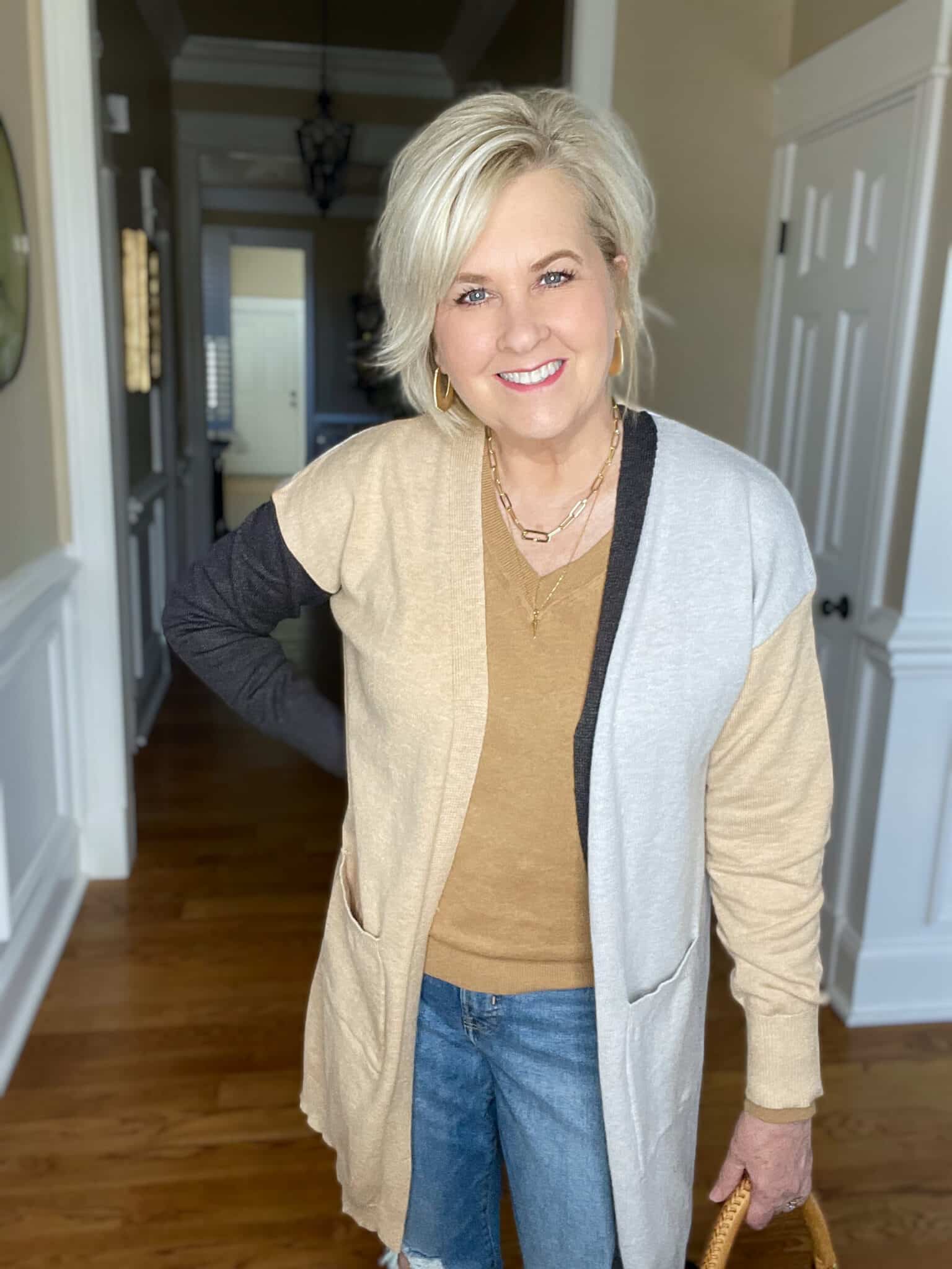 Over 40 Fashion Blogger, Tania Stephens is wearing a Hit or Miss colorblock cardigan
