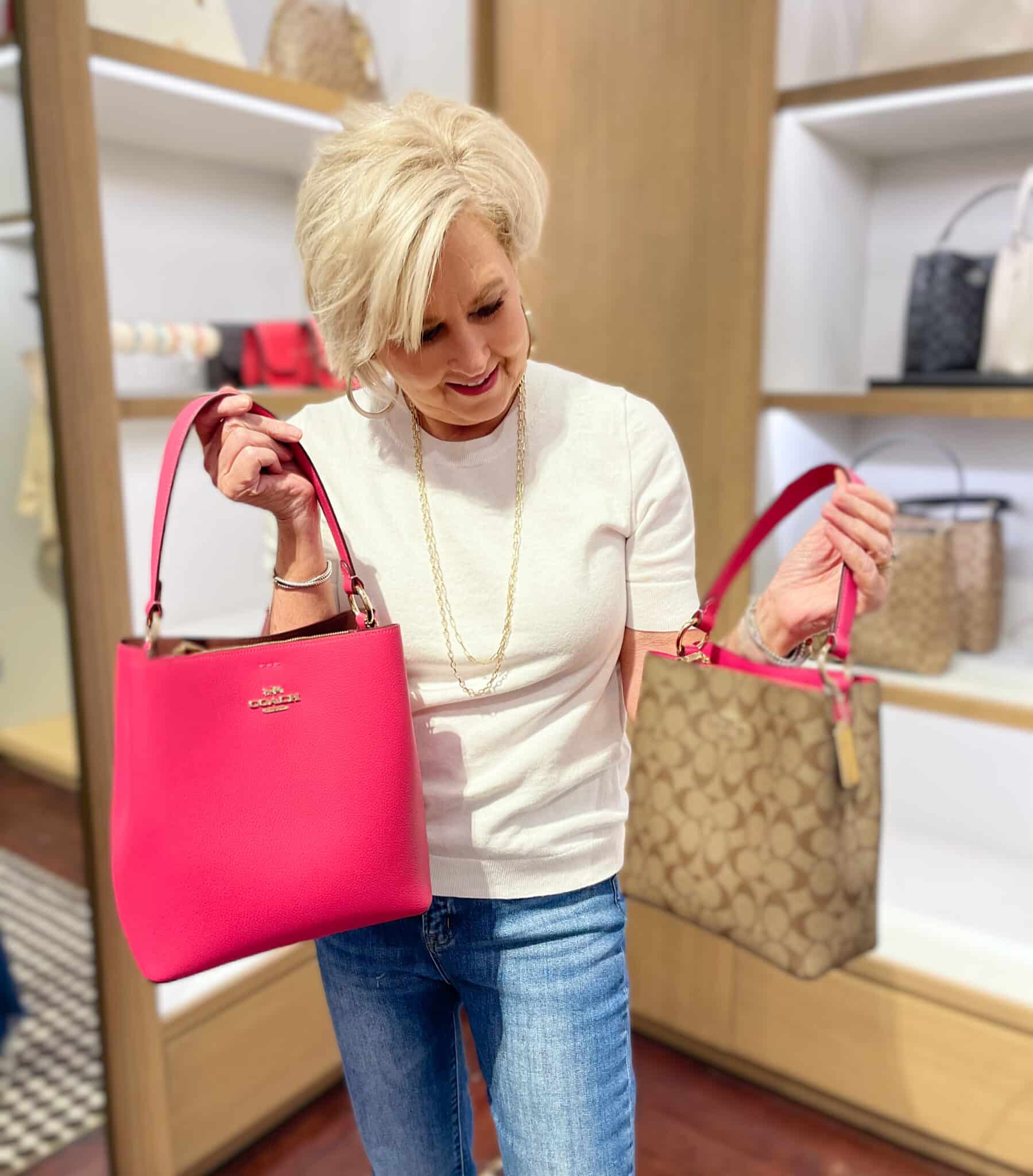 Over 40 Fashion Blogger, Tania Stephens is shopping at Coach Outlet 