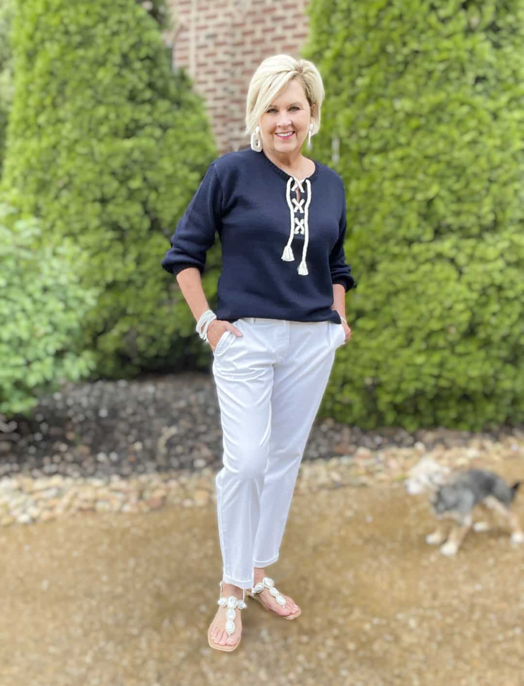 Over 40 Fashion Blogger, Tania Stephens is styling a navy and white Talbots outfit5