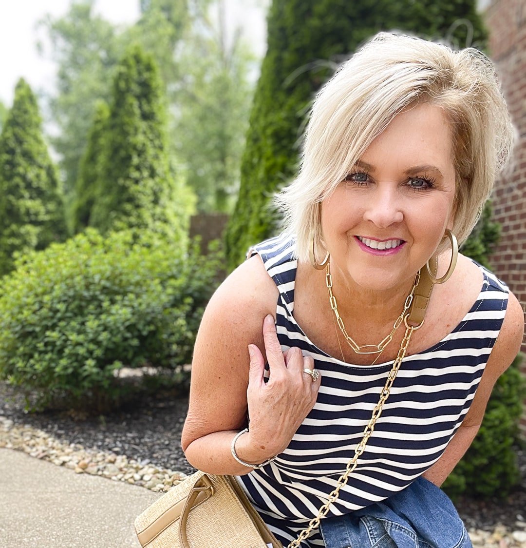 Over 40 Fashion Blogger, Tania Stephens is styling a striped dress from Free Assembly in multiple ways9