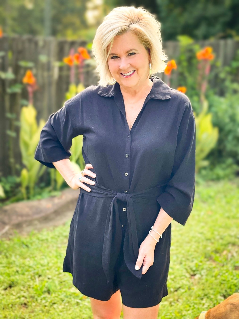 Over 40 Fashion Blogger, Tania Stephens is styling a black romper from Walmart by Free Assembly6