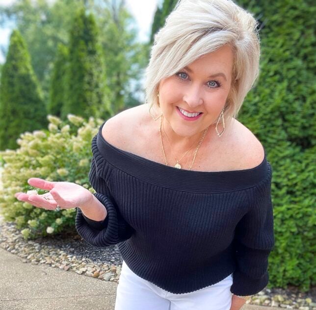 Over 40 Fashion Blogger, Tania Stephens is wearing white crops with black after labor day29