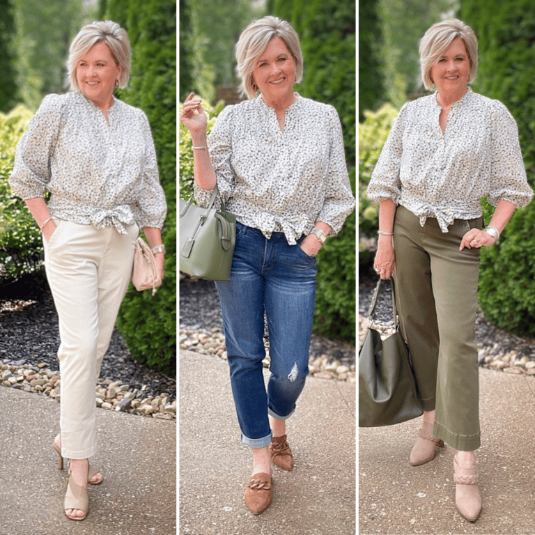 Over 40 Fashion Blogger, Tania Stephens is styling 3 casual fall outfits with one top