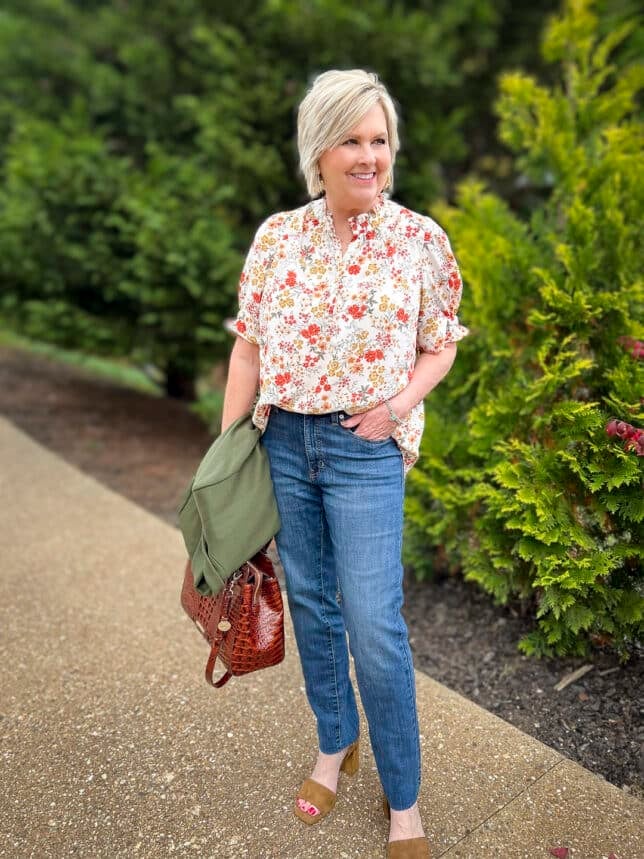 Over 40 Fashion Blogger, Tania Stephens is wearing a floral top from Gibsonlook for fall12