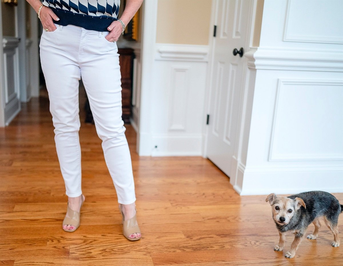 Fashion Blogger, 50 Is Not Old is wearing white denim for women over 50 -  jeans from Talbots10