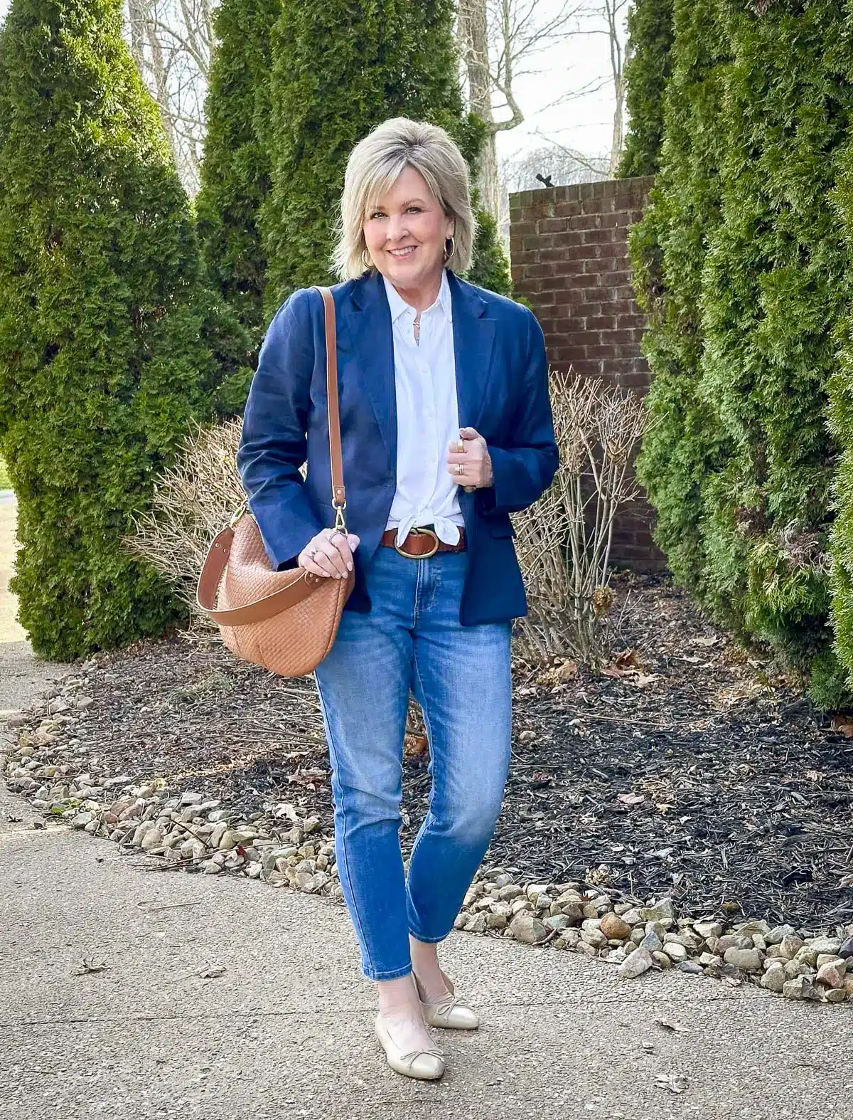 Navy Blazer over White Button Down and Jeans on Blogger