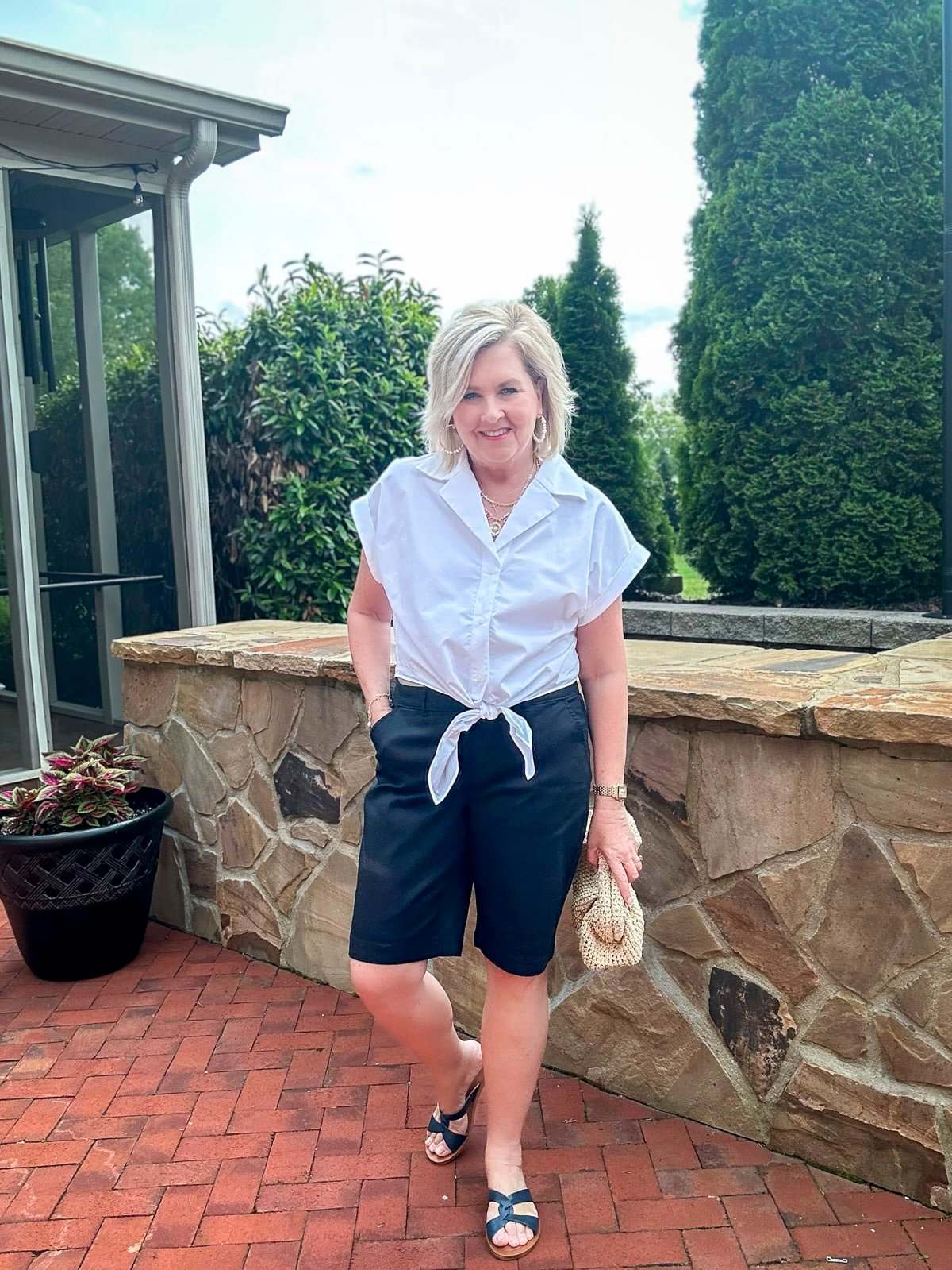 Over 50 Fashion Blogger, Tania Stephens, is styling the best bermuda shorts for women over 50 -60