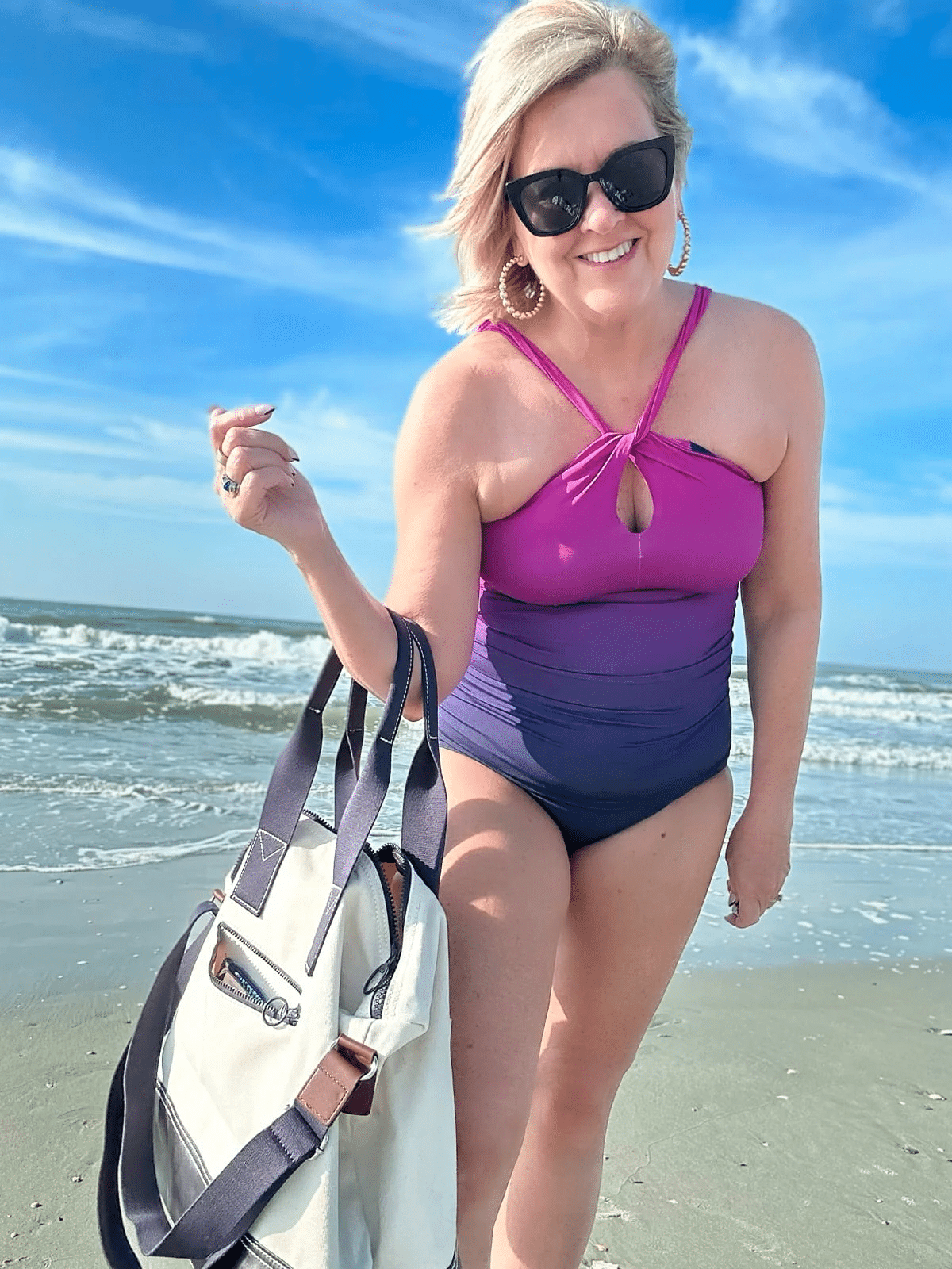Fashion Blogger Tania Stephens, is wearing Land's End Figure Flattering Swimsuits for Women Over 50 -6