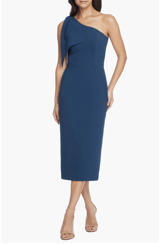 One shoulder blue midi dress