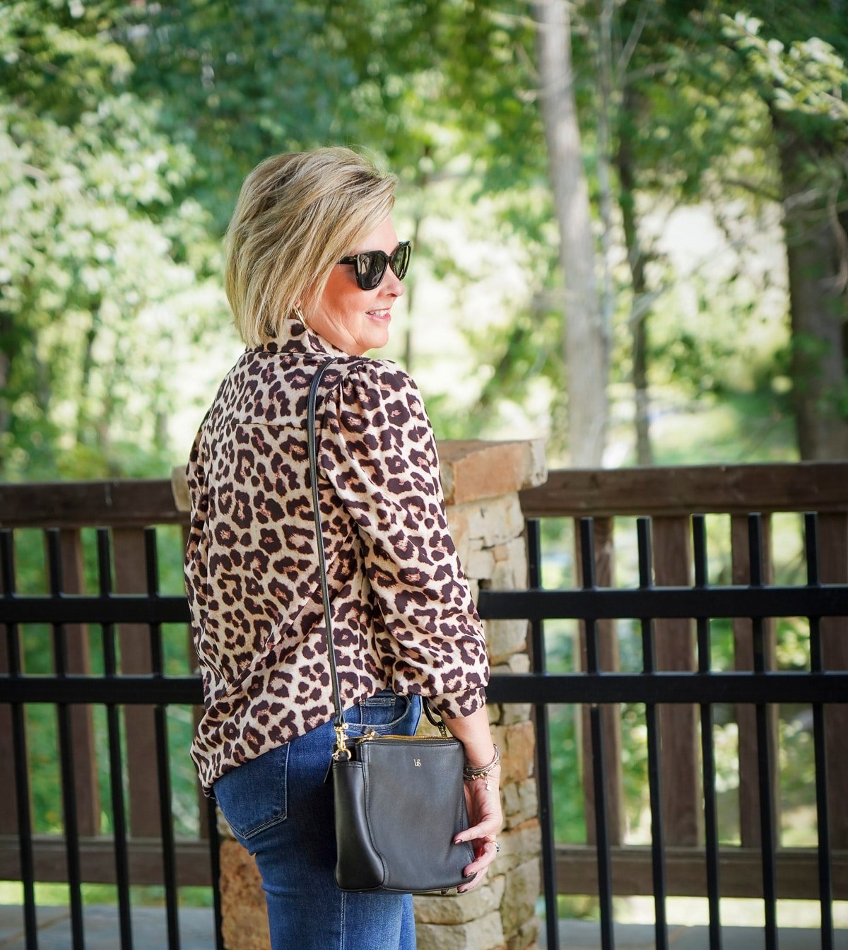 Tania Stephens is wearing an Amazon Leopard print lantern sleeve blouse6
