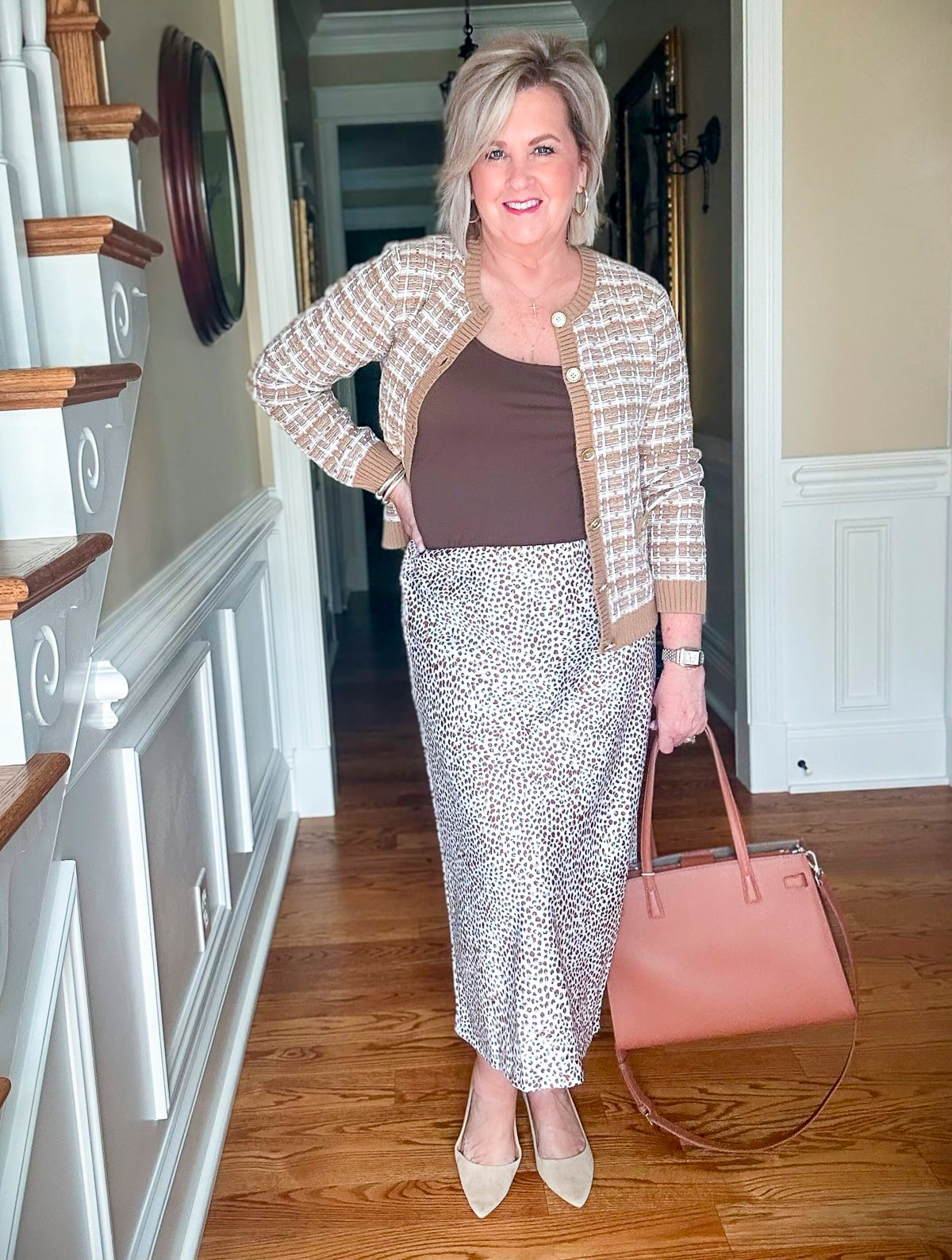 Over 50 Fashion Blogger Tania Stephens is wearing a bronze dress for a fall date night for women over 50-16