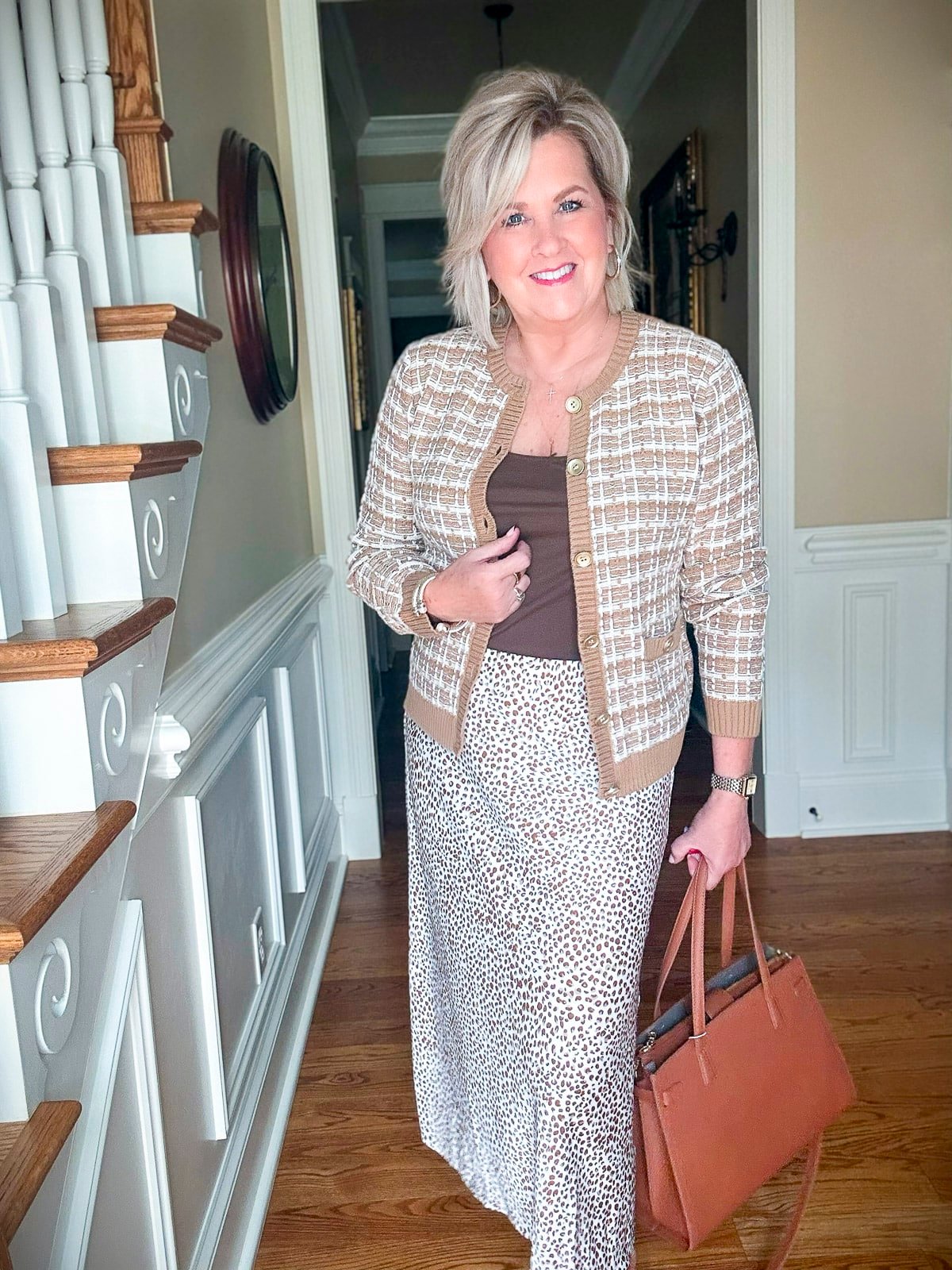 Over 50 Fashion Blogger Tania Stephens is wearing a bronze dress for a fall date night for women over 50-18
