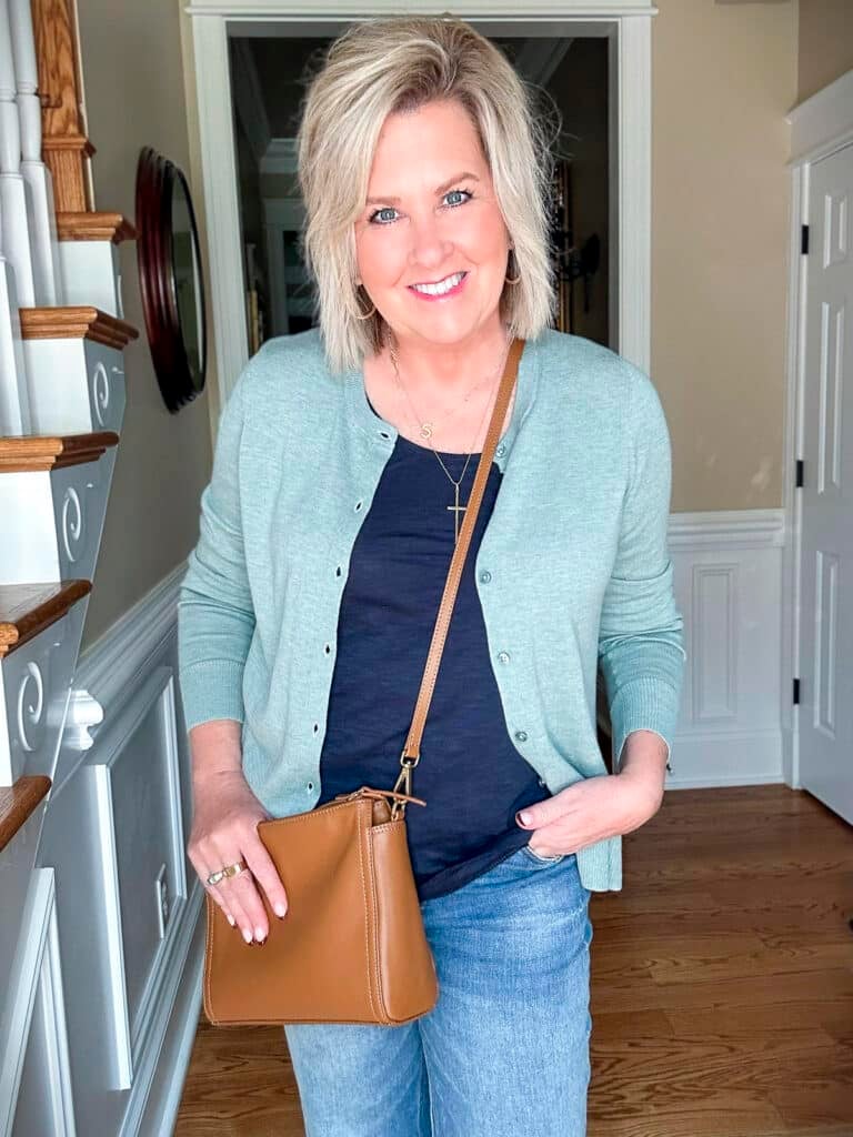 Over 50 Fashion Blogger, Tania Stephens is showing how to wear the trending color Sage Green for fall34