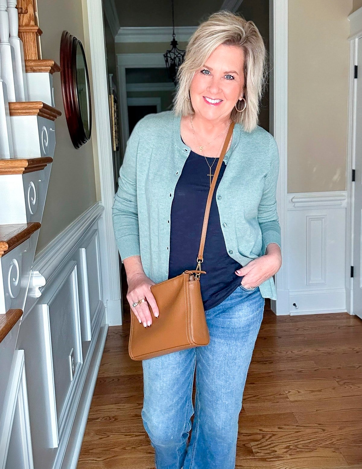 Over 50 Fashion Blogger, Tania Stephens is showing how to wear the trending color Sage Green for fall36