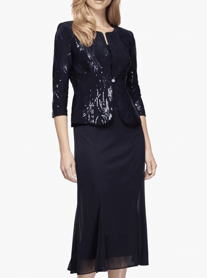 Chic and Affordable Mother of the Bride Dresses for Petites black jacket