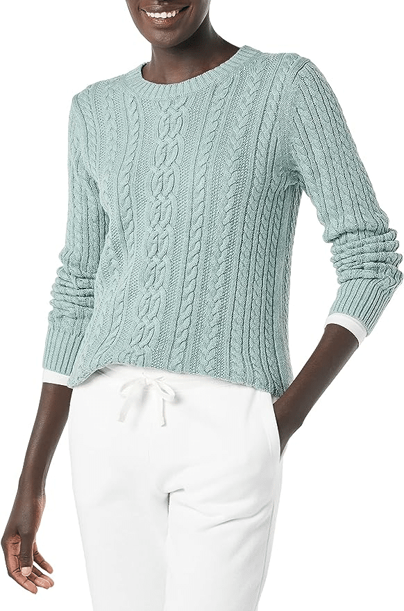 Beautiful Ways To Wear The Trending Color Sage Green cable knit sweater