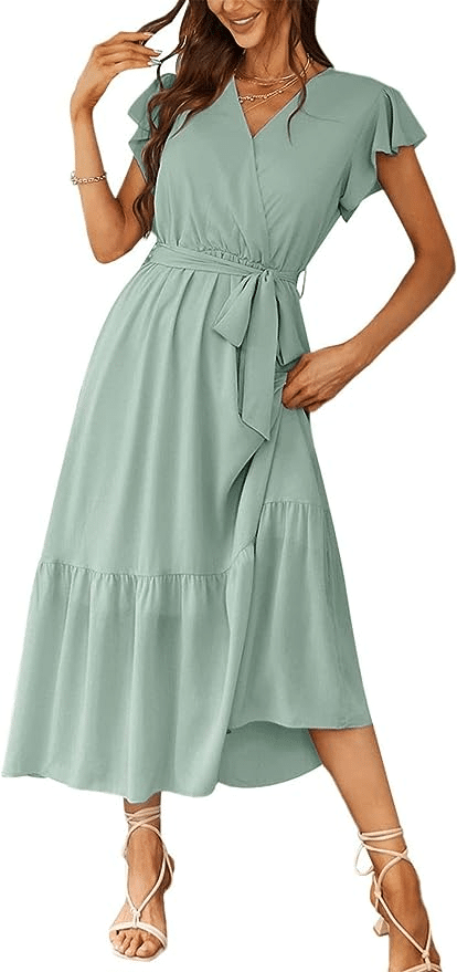 Beautiful Ways To Wear The Trending Color Sage Green wrap dress
