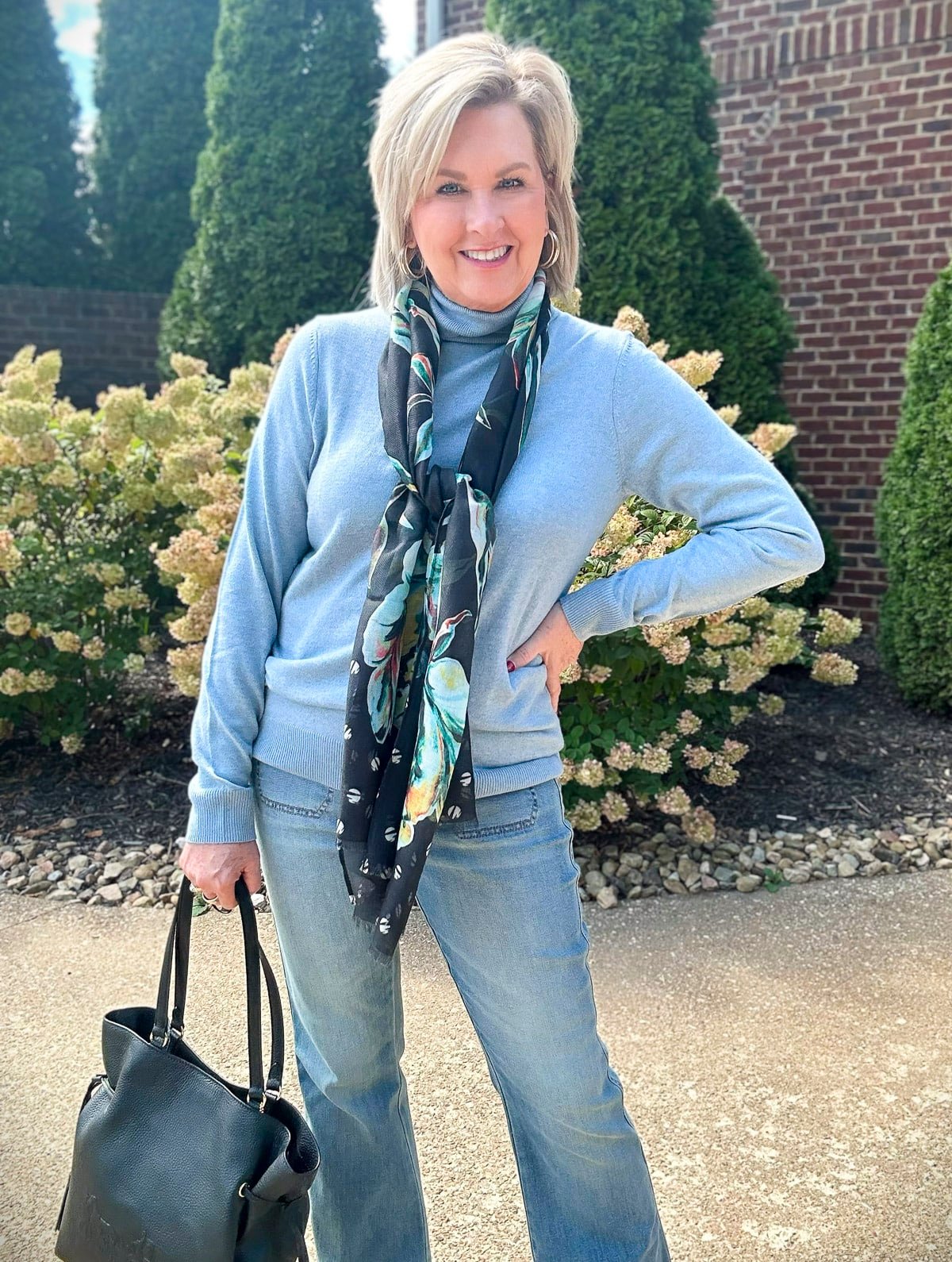 Over 50 Fashion Blogger, Tania Stephens is styling fall accessories with a scarf from Chico's 5