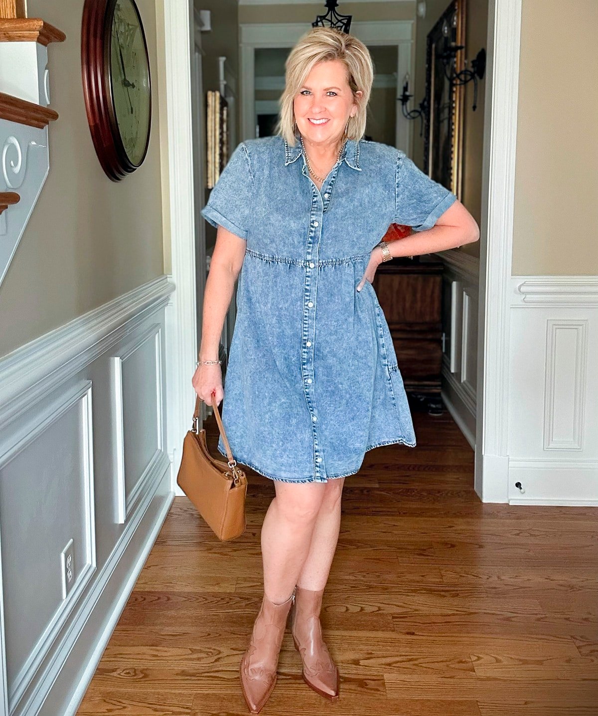 Fashion Blogger, Tania Stephens is wearing Denim dresses to wear now from Amazon