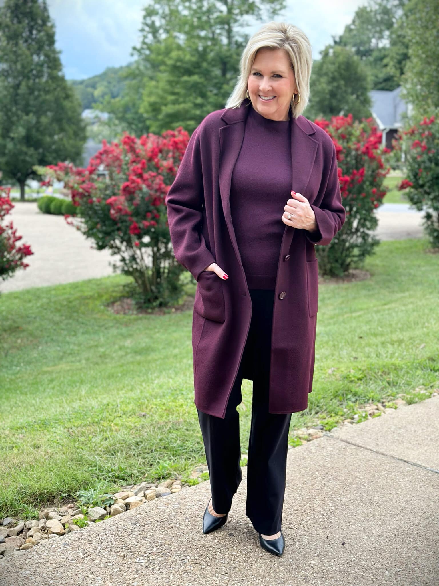 Over 50 Fashion Blogger Tania Stephens is wearing fall style ideas for women over 50 and beyond from  Talbots -  Portland pants and a cashmere sweater68