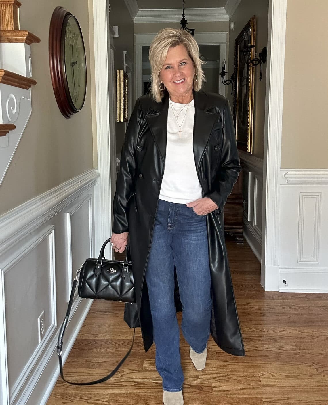 Fashion Blogger, Tania Stephens is wearing a faux leather trench coat12