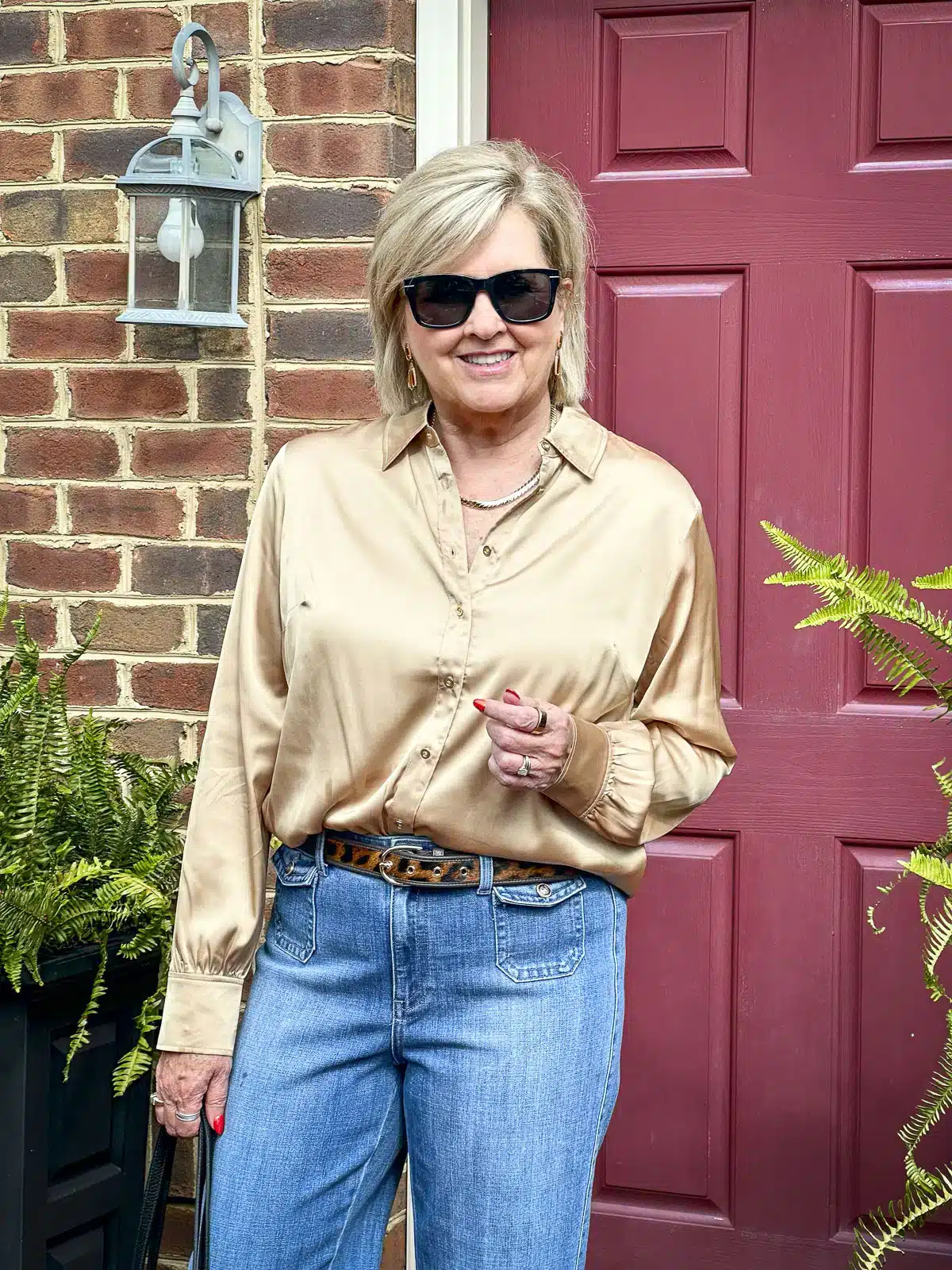 Golden metallic satin button down shirt 