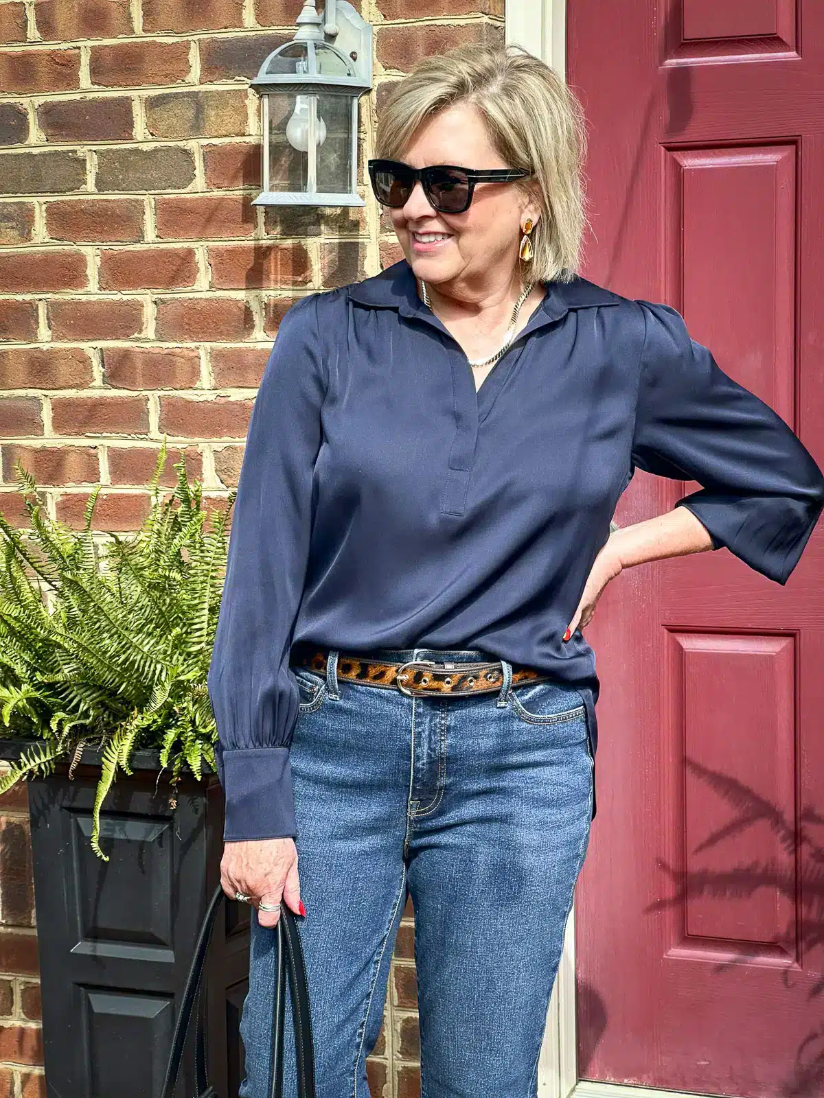 Satin Long Sleeve Shirt on Blogger Tania Stephens