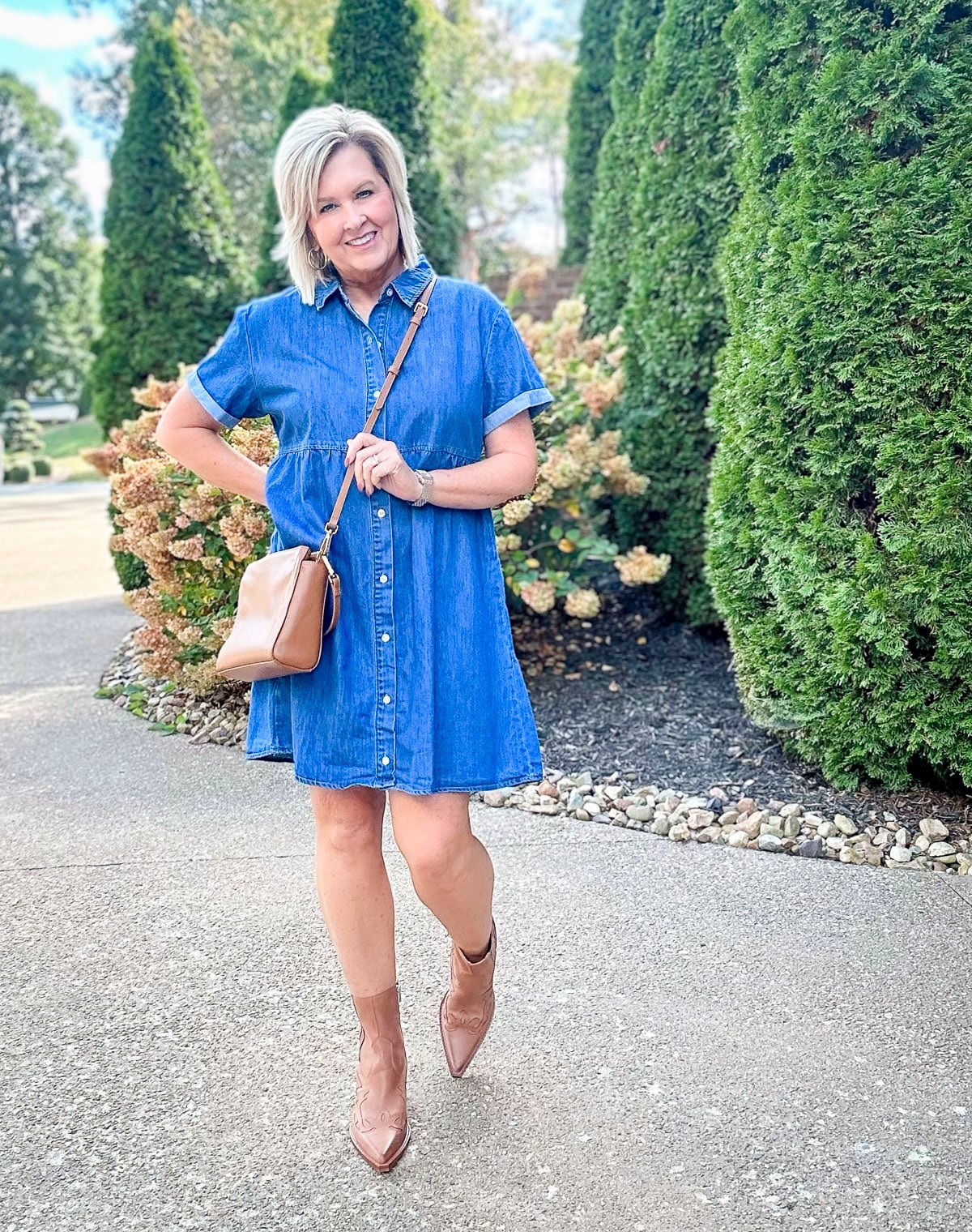 Over 50 Fashion Blogger, Tania Stephens, is showing how to style boots with a dress13