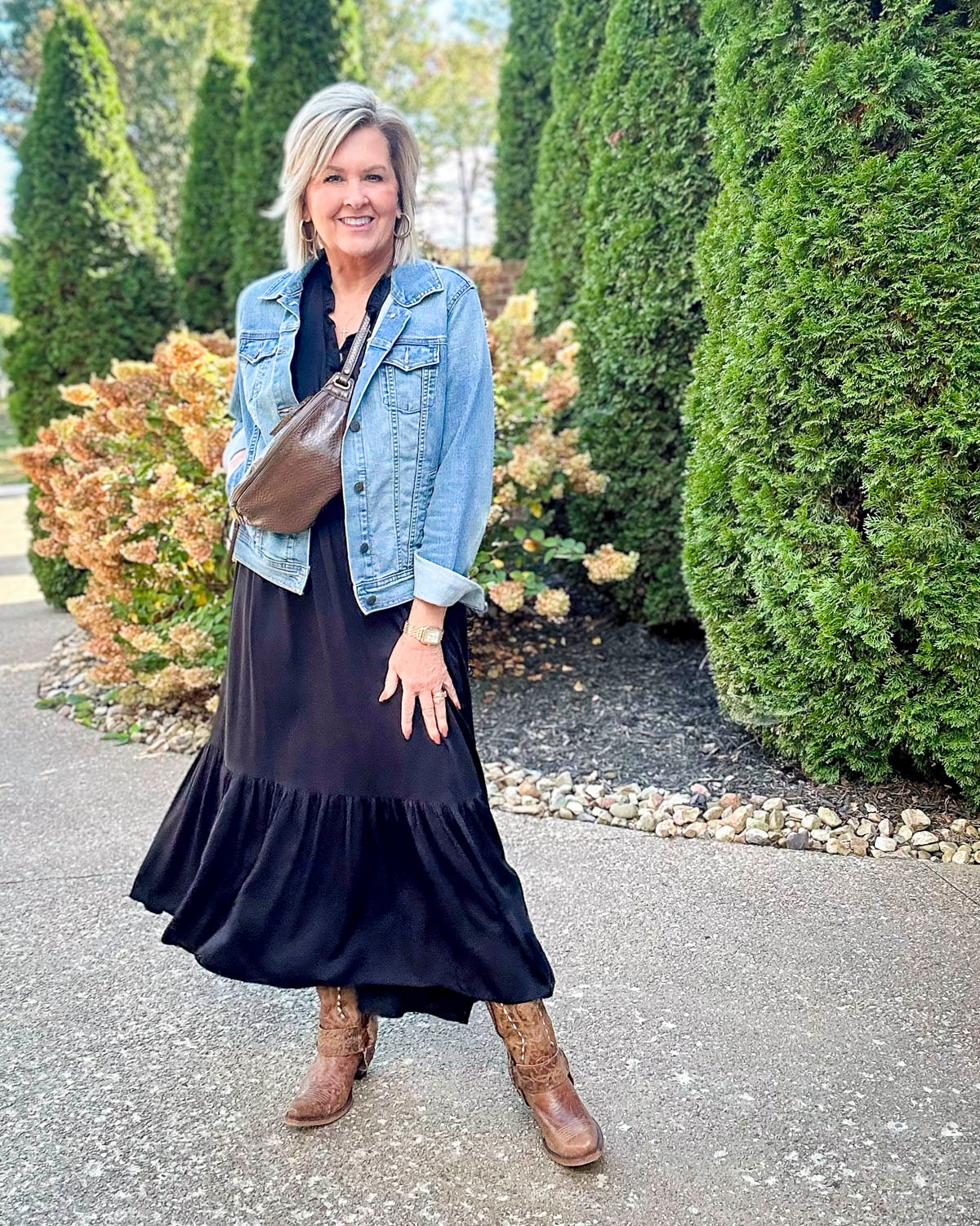 Over 50 Fashion Blogger, Tania Stephens, is showing how to style boots with a dress cowboy boots
